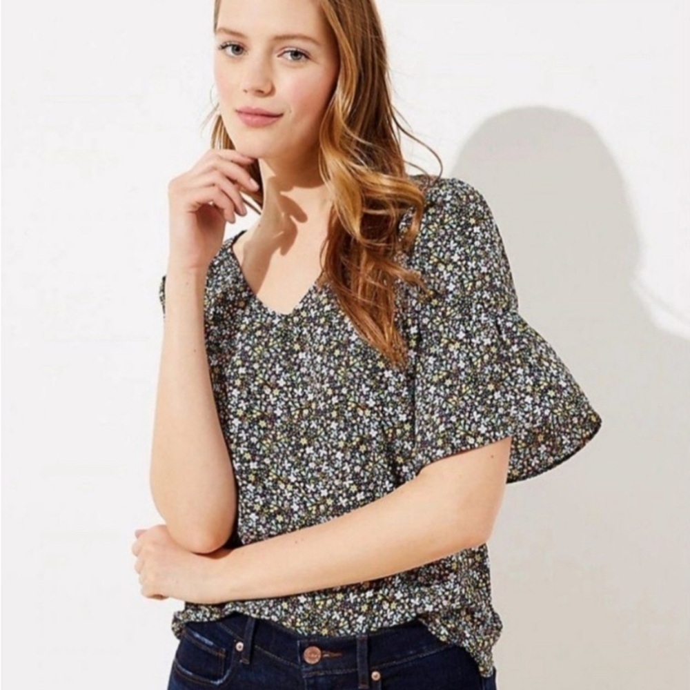 LOFT Floral V Neck Short Sleeve Shirt Blouse Small NWOT BRAND NEW Boho Madewell